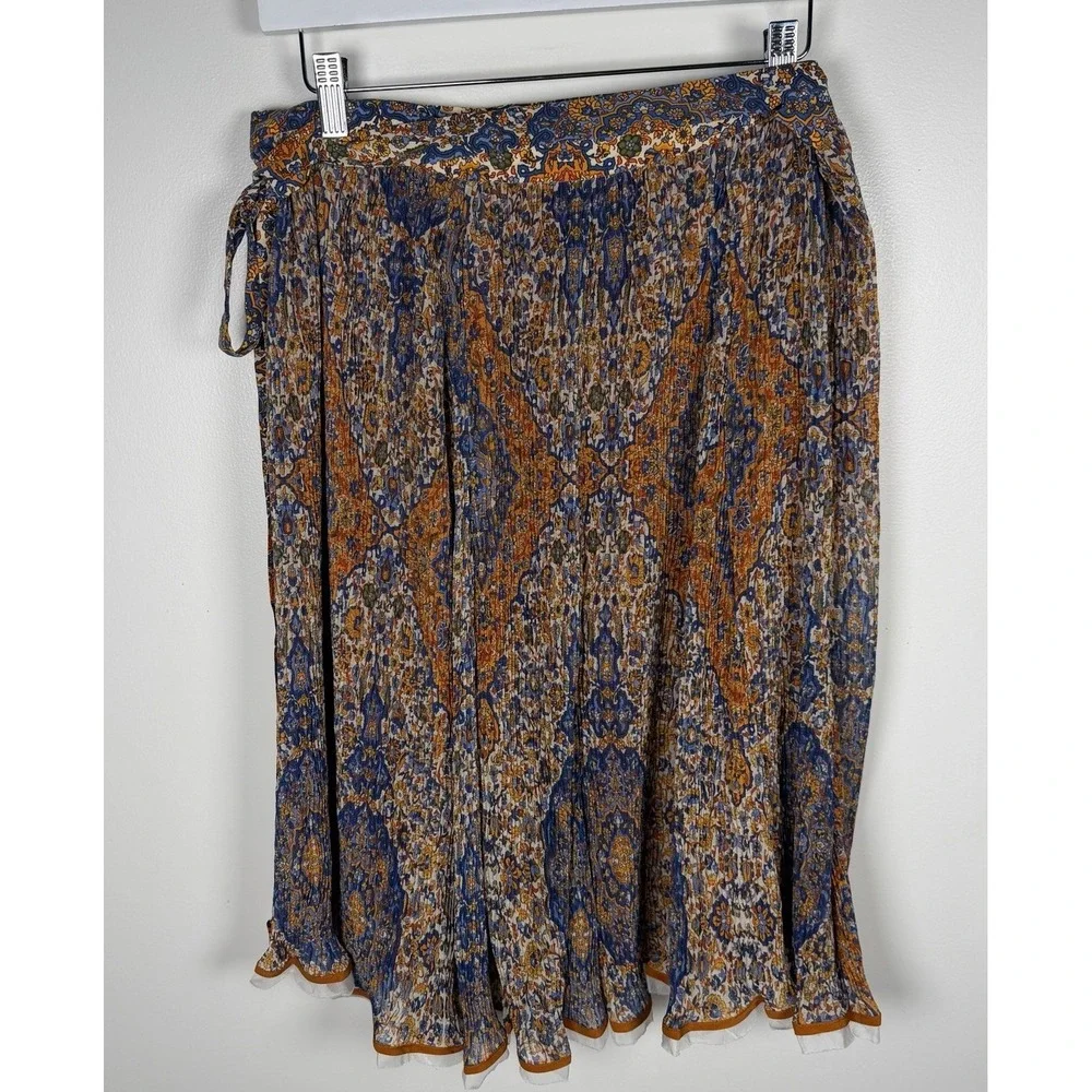 Tory Burch Womens Size 0 Orange Organza Pleated Silk True Wrap Quincy Skirt‎